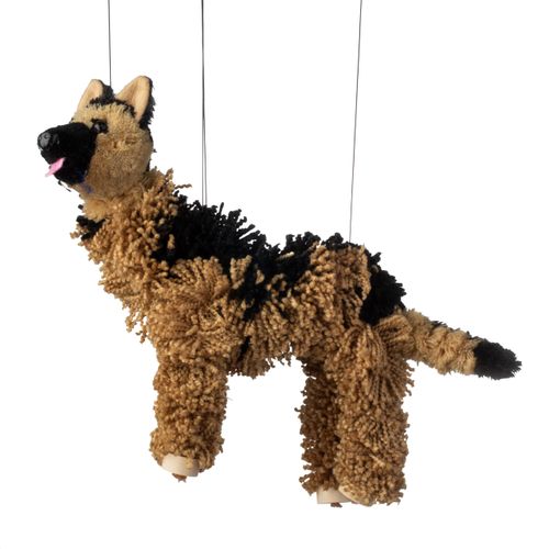 Artisan Owl German Shepherd Marionette Puppet - Yarn Dog with Wooden Feet, Detachable Strings