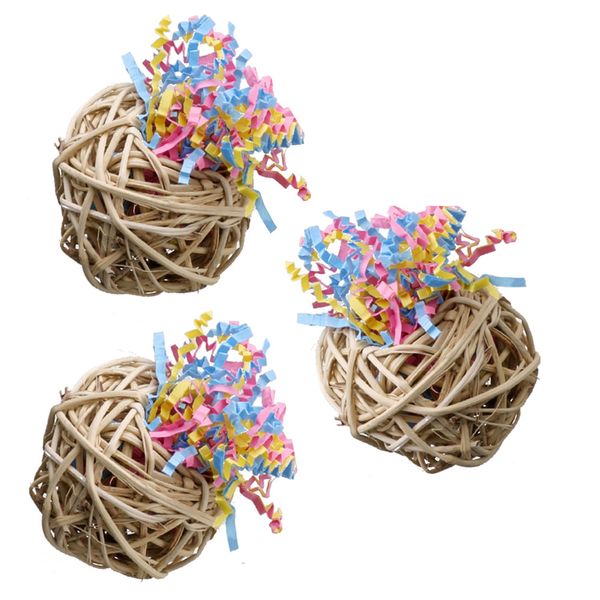 Super Bird Creations SB520 Fiesta Ball Stuffers Bird Toy for Ringnecks, Medium Conures, Quakers, Caiques, Pionus, Senegals - Hidden Treats Vine Ball Encourage Foraging - Medium Bird Size, 6cm, 3 Pack