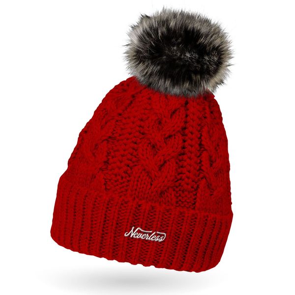Neverless Women's Knitted Fur Pompom Fur Winter Hat Pom Pom Hat -