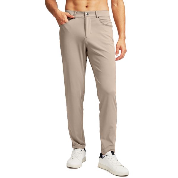 G Gradual Men's Stretch Golf Pants with 6 Pockets Slim Fit Dress Pants for Men Travel Casual Work (Light Khaki, M)