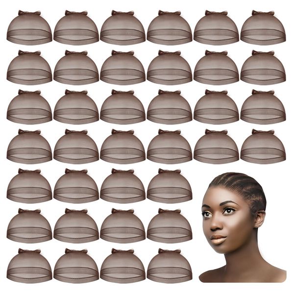 Z-CHARMMY HD Wig Cap for Lace Front Wig, Transparent Stocking Caps for Wigs Non Slip, Sheer Bald Caps for Women, Invisible HD Hair Caps for Wig, Dark Brown, 36 Pieces