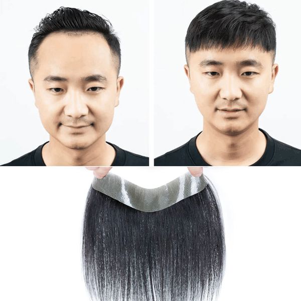 FUNTRESS Hairline Wig, Men's Ultra Thin Type Bangs, Medical High Forehead Hair Piece, 100% Human Hair, Natural Breathable, Straight (1.2 x 6.7 inches (3 x 17 cm)