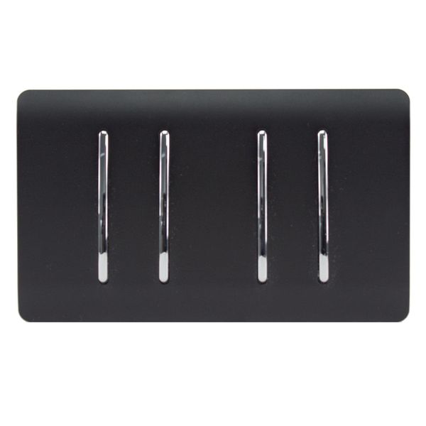 Trendi 4 Gang 1 Way White Rocker Double Plate Light Switch in Matt Black