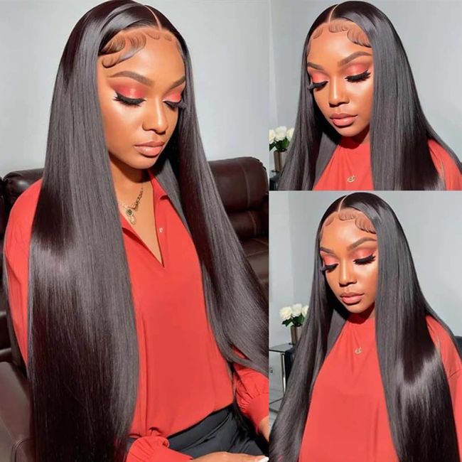 Unvizossa Straight Lace Front Wigs Human Hair 13x4 HD Transparent Lace Front Human Hair Wigs for Black Women Glueless Wigs Human Hair Pre Plucked with Baby Hair 180% Density Human Hair Wigs (20inch)