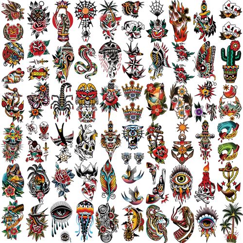 77 Sheets Waterproof Temporary Tattoo for Women or Men, 17 Sheets Larger Half Arms, Wolf, Flower, Snake, Fake Tattoos for Boys or Girls and 60 Sheets, Small Tattoo Stickers