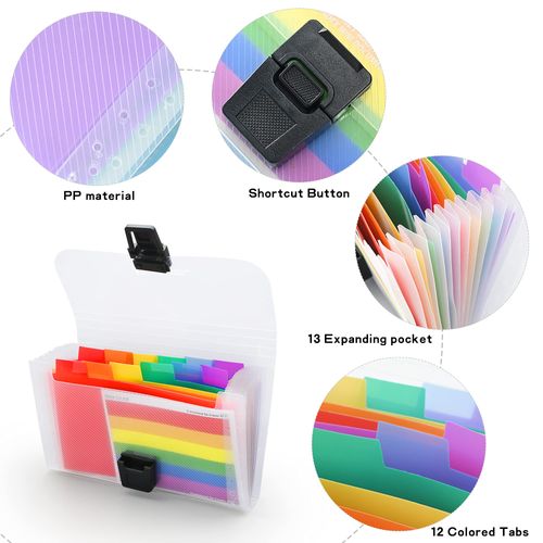 4 Pack Expanding File Folder, A6 Size 13 Pockets Portable Accordion Folder Expandable File Rainbow Document Organiser Expanding Ticket Folders Plastic Bills Storage Box 18x10.5x3cm