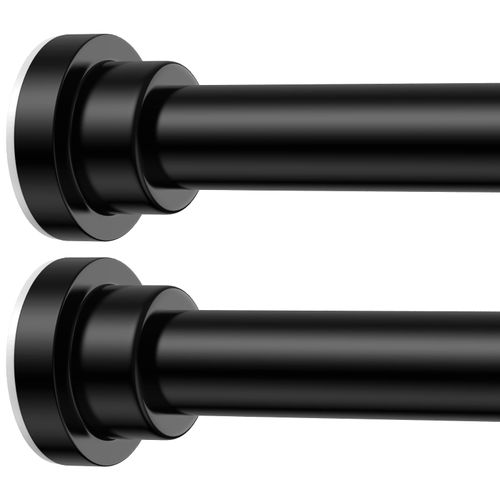 SISELBA 2 Pack Adjustable Spring Tension Curtain Rod 32 to 64 Inches, Stainless Steel Shower Rod Tension, No Drilling 7/8" Tension Rods for Window, Bathroom, Doorway, Matte Black