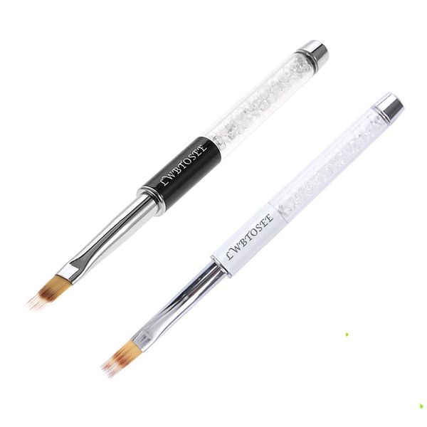 LWBTOSEE 2pc Nail Ombre Brush Nail Art Painting Pen Brush UV Gel Polish Gradient Color Rhinestone Crystal Acrylic Nail Drawing Pen (Black&White)