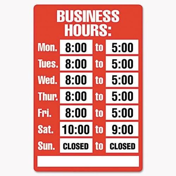 CONSOLIDATED STAMP 98072 Business Hours Sign Kit, 15 x 19, Red