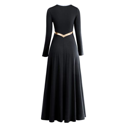 Women Metallic Cross Liturgical Praise Dance Dress Lyrical Dancewear Color Block Full Length Robe Elegant Dress Loose Fit Epiphany Swing Tunic Circle Skirt Worship Costume Black + Gold Cross XS
