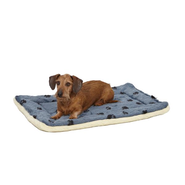 MidWest Homes for Pets Reversible Paw Print Pet Bed in Blue / White, Dog Bed Measures 28.5L x 19.5W x 3H for Medium Dogs, Machine Wash