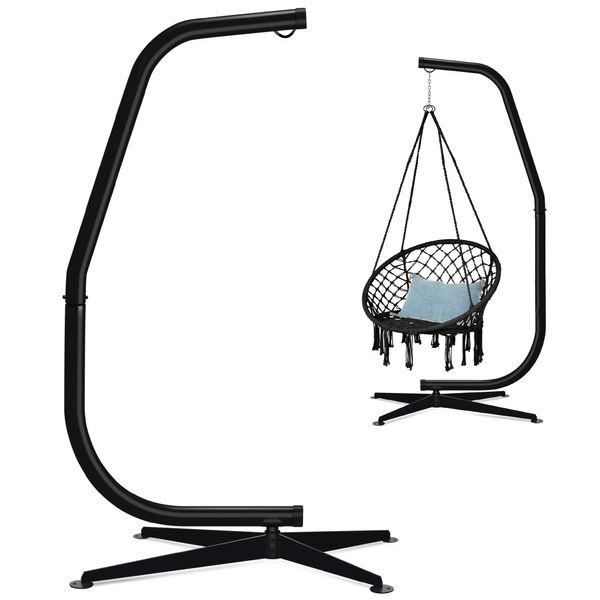 Best Choice Products Metal Hanging Hammock C-Stand for Chair/Weather-Resistant Finish, Offset Base - Stand Only - Black
