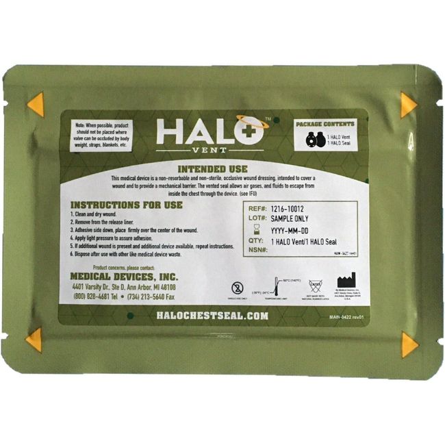 Halo Vent Combo Pack Occlusive Chest Seal IFAK Package 7” x 5”