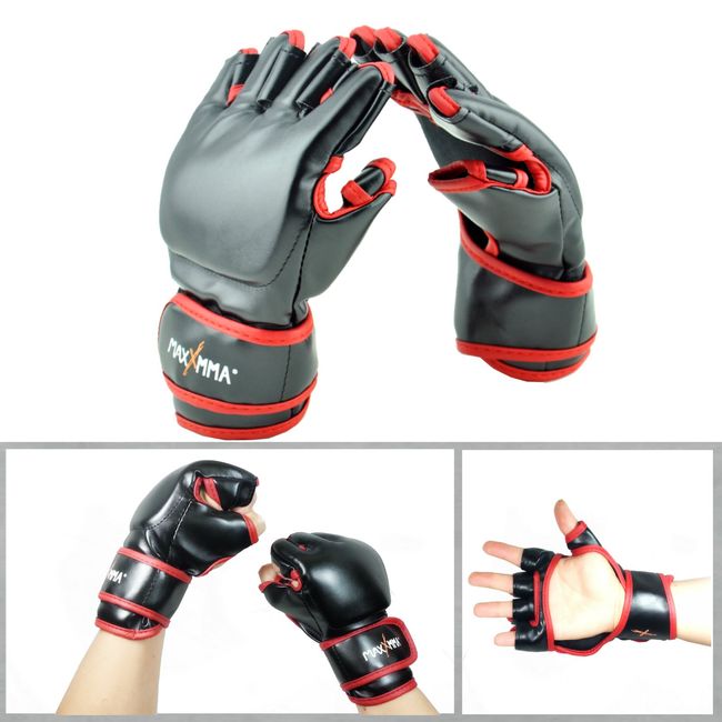 MaxxMMA Half Finger Gloves Boxing Gloves Punching Gloves MMA Martial Arts Sandbag MMA Training Gloves (M)