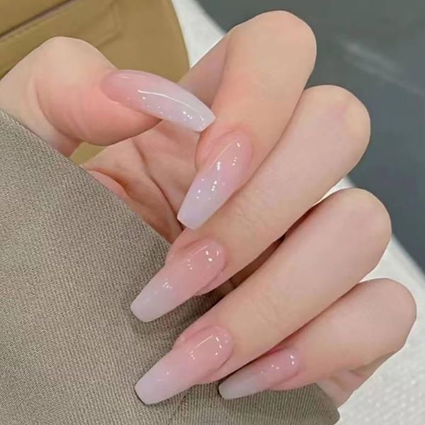 Caiguoer 24pcs Square Fake Nails Gradient False Nails Long French Press on Nails for Women and Girls