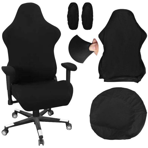 Office Chair Cover Set, Black Stretch Swivel Gaming Chair Cover with Armrest and Chair Back Covers, Removable Armchair Cover to Protect/ Decorate Chairs, Suitable for Office and Swivel Chairs (Black)