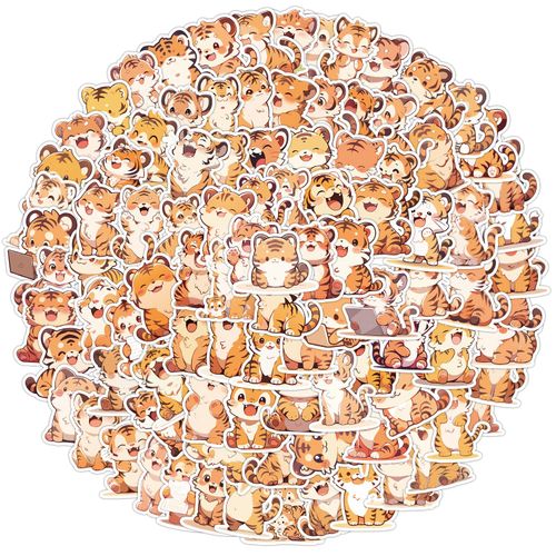 100 Packs Tiger Stickers Water Bottles Laptop Phone Computer Guitar Skateboard Hydroflasks Tiger Vinyl Sticker Waterproof Aesthetic Trendy Decals for Kids Teens Girls Adults