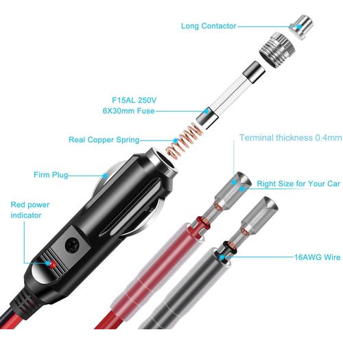 GTIWUNG Pack of 2 Cigarette Lighter Plugs, 12 V Car Plug with 8 Pieces 10 A/15 A Fuse, Car Cigarette Lighter Power Supply Cord for Portable DVD Player, Car, Truck, Bus Camera, Car DVR