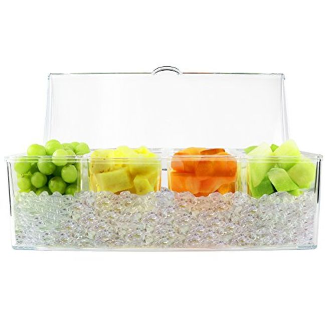 Large Clear Condiment Server Organizer On Ice With Containers And Lid