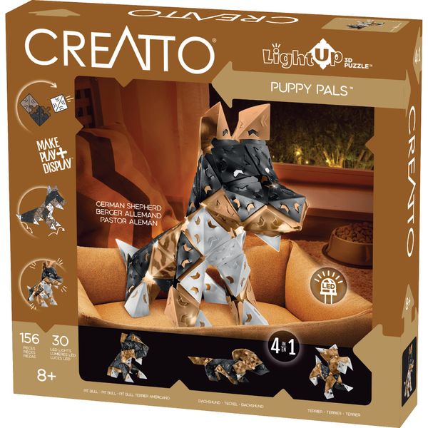 Thames & Kosmos Creatto Puppy Pals Light-Up 3D Puzzle Kit | Includes Creatto Puzzle Pieces to Make Your Own Illuminated Craft Creations | DIY Activity Kit & LED Lights