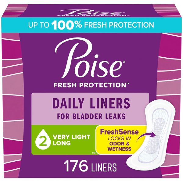 	Poise Daily Liners Long Length 2 Drop Absorbency 176 Ct 4 x 44 Packaging Var...