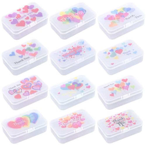 Goodma 12 Pieces Thank You Image Pattern Rectangular Plastic Boxes Empty Storage Organizer Containers with Hinged Lids for Small Items and Other Craft Projects, 3.3 x 2.2 x 1 inch (Frosted White)