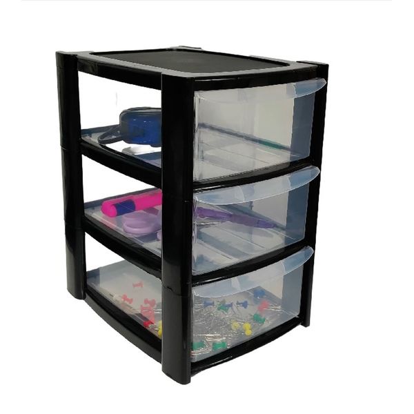 Small (A5 Sized Drawer) 3 Drawer Black Storage Unit