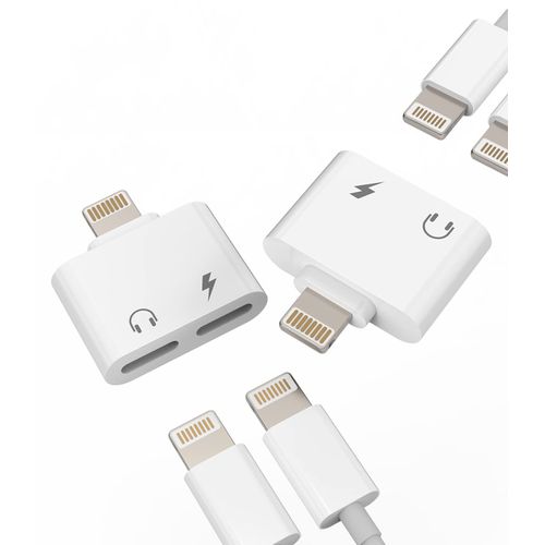 Iphone Dual Lightning Headphone Adapter(2pack)Audio Charge Dongle Jack Splitter 2in1 Charger AUX Music Earbud Adaptador Para MFI Certified Compatible for 7 8Plus X 13 12 11 Pro Max Mini Xs Se Xr