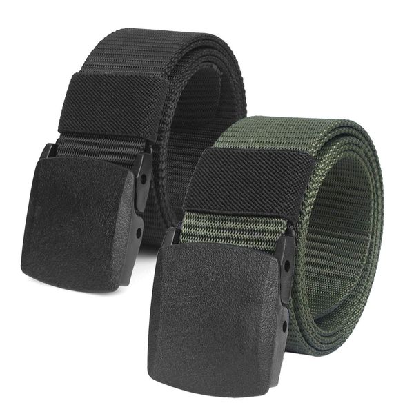 Pack of 2 Unisex Nylon Canvas Belts for Men and Women, Infinitely Adjustable Fabric Belt, Length 130 cm, Width Approx. 3.8 cm, with Plastic Buckle, Multi-Way