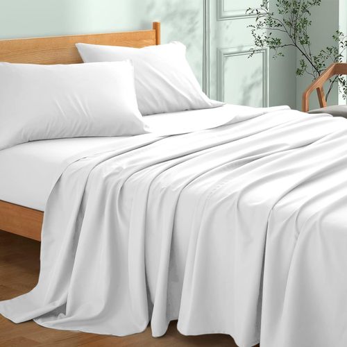 My Home Store Flat Sheets Double Size - 100% Egyptian Cotton White Bed Sheet - 300 Thread Count Hotel Quality Bed Sheet Easy Care Fade Resistant Bedding (230 x 255cm)