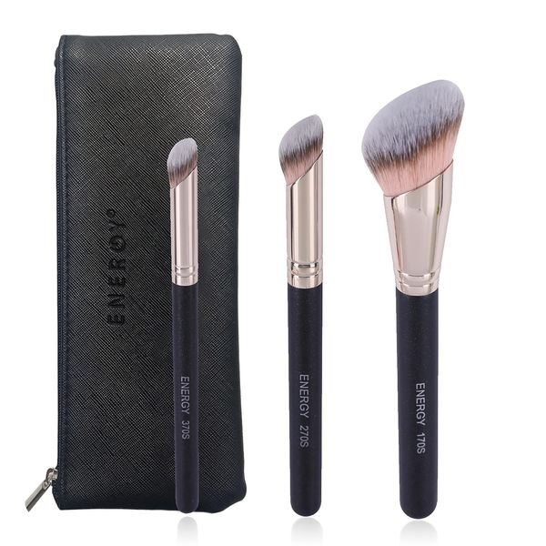 ENERGY 3-in-1 Makeup Brush Set with Travel Pouch Portable, including Foundation Brush, Concealer Brush (Gift for Her, Gift for Woman)