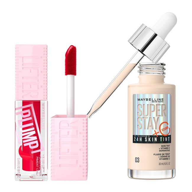 Maybelline New York Lifter Plump Dudak Parlatıcısı- 004 Red Flag & Super Stay Skin Tint Fondöten - 03 Makyaj Seti