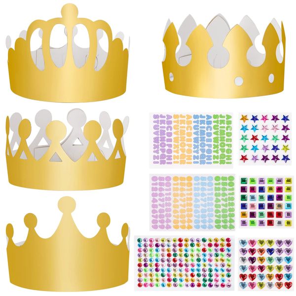 Fowecelt Party Hats Paper Crown Kids Paper Crowns for Kids, Birthday Party Hats for Adults, Gold Crown Crafts for Boys Girls, DIY Crown Kit for Children Decoration