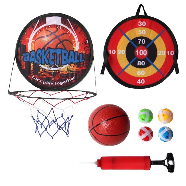 Baiao 2 in 1 Basketball Hoop and Dart Board, 14" Dart Board for Kids, Basketball Hoop for Kids Toddlers, Sports Outdoor Play, Birthday Gift Toys for 3-10 Year Old Boys Girls, Party Favors(Basketball)