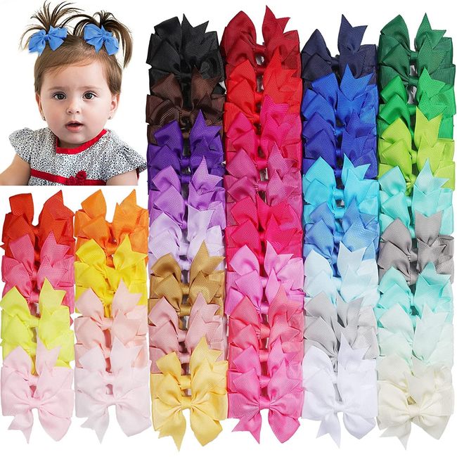 80 Stück 3 Zoll Haarspangen Mädchen,Baby Haarspangen mit Schleife,Weiche Ripsband Haarschleifen-Clips,Kleinkinder Haarschleifen,Schleife Haarschmuck für Kinder,Mädchen,Geschenke,40 Farben in Paaren