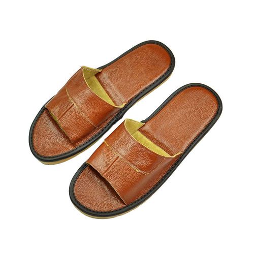 Hwayslon Genuine Leather Slippers, Men's, Women's, Leather Room Shoes, Natural Cowhide Leather, Luxury, Plain, Lightweight, Indoor Wear, Unisex, For Guests, Exams, Class Visits, All Seasons, Open Front / Coffee, 27CM (内部25CM）
