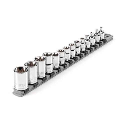 TEKTON 3/8, 1/2 Inch Drive External Star Socket Set with Rail, 14-Piece (E4-E24) | SHD99100