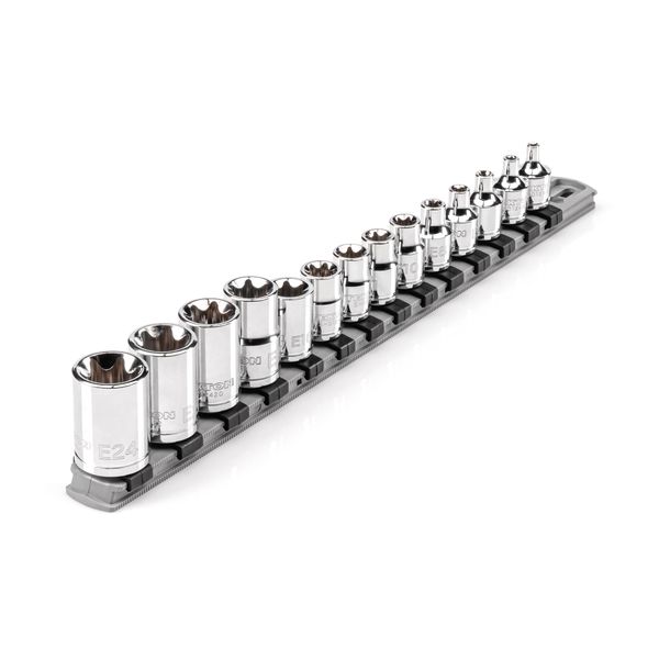 TEKTON 3/8, 1/2 Inch Drive External Star Socket Set with Rail, 14-Piece (E4-E24) | SHD99100