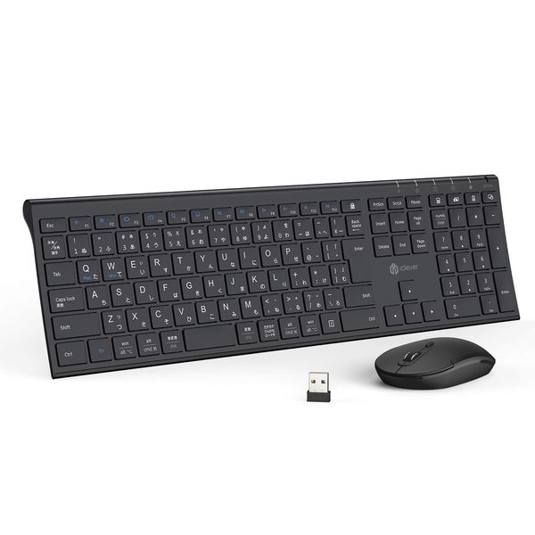 iClever IC-BK23Combo Keyboard Wireless Keyboard and Mouse Set, Japanese JIS Arrangement, Silent, Ultra-thin, Type C Rechargeable, Full Size, Numeric Keypad, 3 Levels of Adjustable Mouse, DPI Wireless,