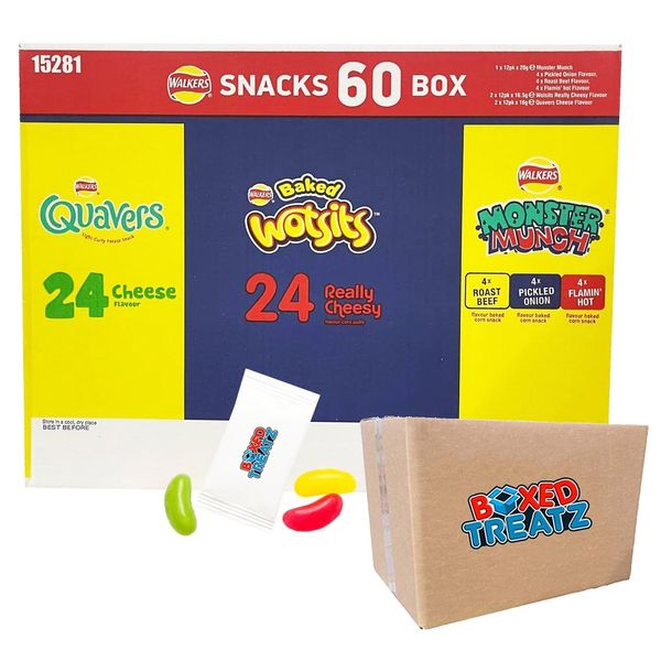 Walkers Crisps Snack Variety Box 60 Pack Quavers Baked Wotsits Mega Monster Munch Crisps Snack Mix Party Box Boxed Treatz