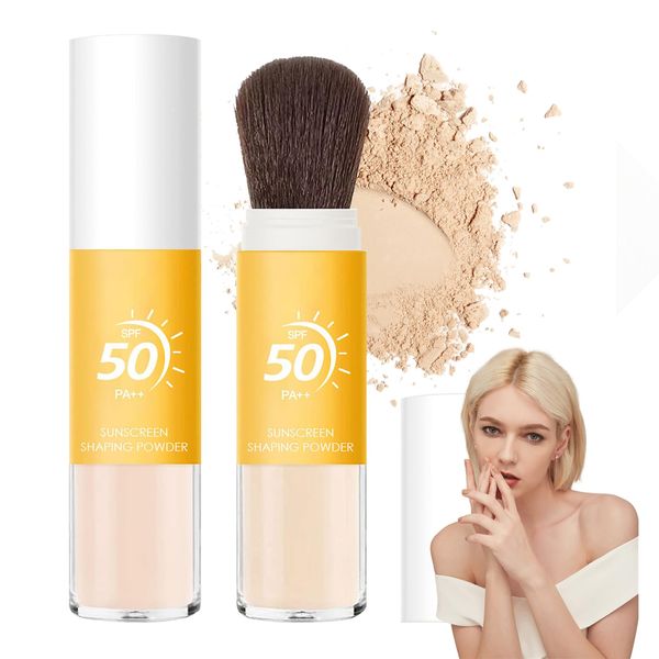 Sunscreen Setting Powder,Brush Setting Powder Makeup SPF 50 PA++ for All Skin,Moisturizing & Lightweight Loose Face Powder with Sunscreen Brush,Soft Matte Finish Long Lasting Oil Control Makeup