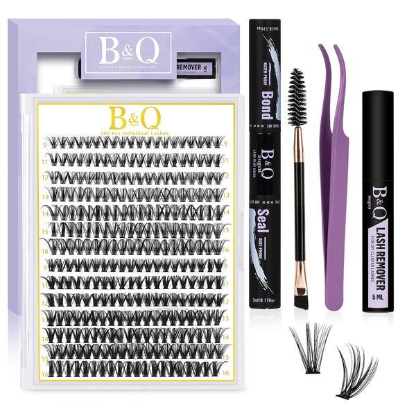 B&Qaugen Lash Extension Set B&Q 280PCS Wimpern Extensions 0.07C 9-15MIX 30D+40D Wimpernverlängerung Kleber Entferner, Applikatoren für anfänger(Set-30D+40D-0.07C, MIX)