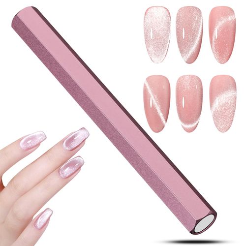 C12rtive Cat Eye Magnet Tool,Professional Double-Ended Hexagon Strong Nail Magnet Stick for Cat Eye Gel Nail Polish,suitable for personal DIY, nail studio or nail salon(Pink)