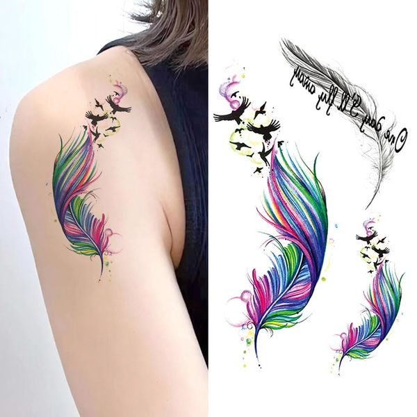 Oottati 2 Sheets Small Tiny Hand Temporary Tattoo Stickers Colorful Feather Birds