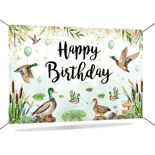 Mocsicka Mallard Duck Party Backdrop Hunting Theme Birthday Banner for One Lucky Duck Decor, Duck Themed Birthday Party Supplies Background 70.8x43 Inch