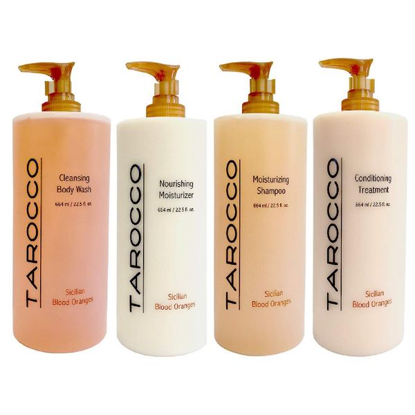 Bath Set - 22.5 oz Tarocco Moisturizing Shampoo, Conditioning Treatment, Nourishing Moisturizer and Body Wash with Sicilian Blood Oranges by Baronessa Cali