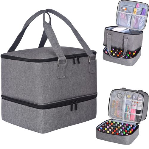 FCQQYWZ Nail Polish Organizer Case - Holds 42+ Bottles (15ml/0.5 fl.oz) and 1 Nail Lamp, Upgraded Double-layer Nail Polish Carrying Case Nail Polish Storage Bag with Handles (Grey)