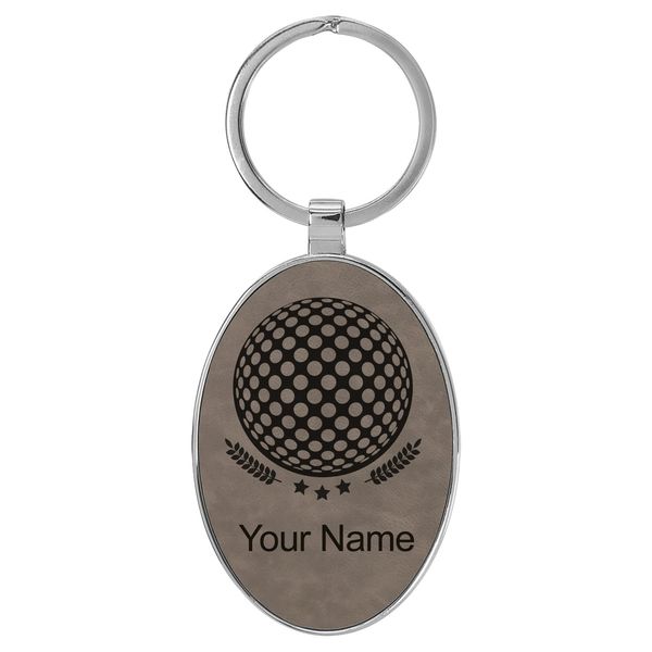 Oval Keychain, Golf Ball, Personalized Engraving Included (Metal Frame, Gray)
