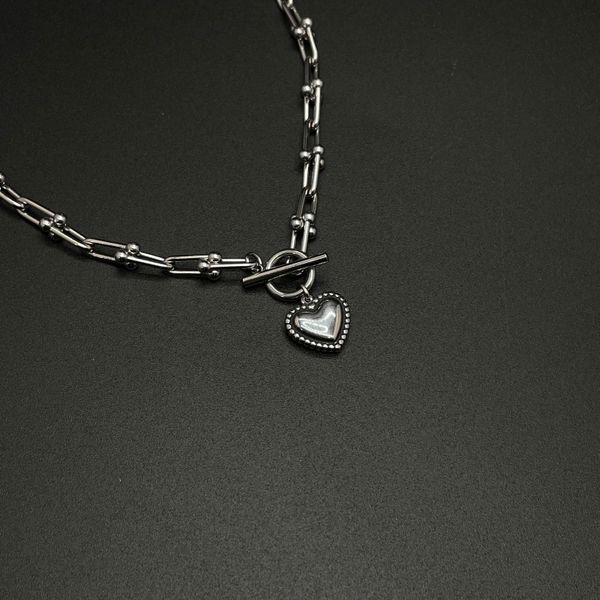 Chubby Heart Toggle Bar Link Chain Surgical Necklace