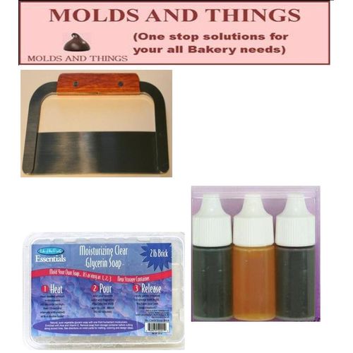Life of The Party Soap Base, 2-Pound Clear Glycerin, and soap Cutter and Soap Color red Yellow Blue